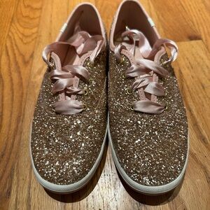 Keds/ Kate Spade rose gold Glittery Sneakers with Satin Laces